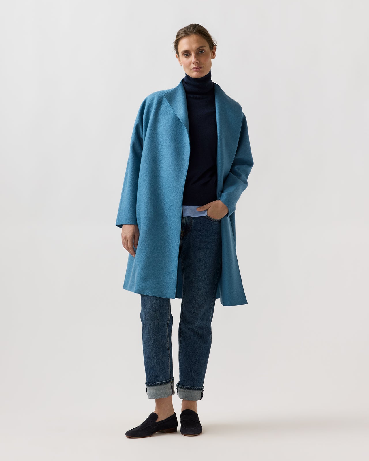 Kimono Carina Coat in Delft Blue Pressed Boiled Wool