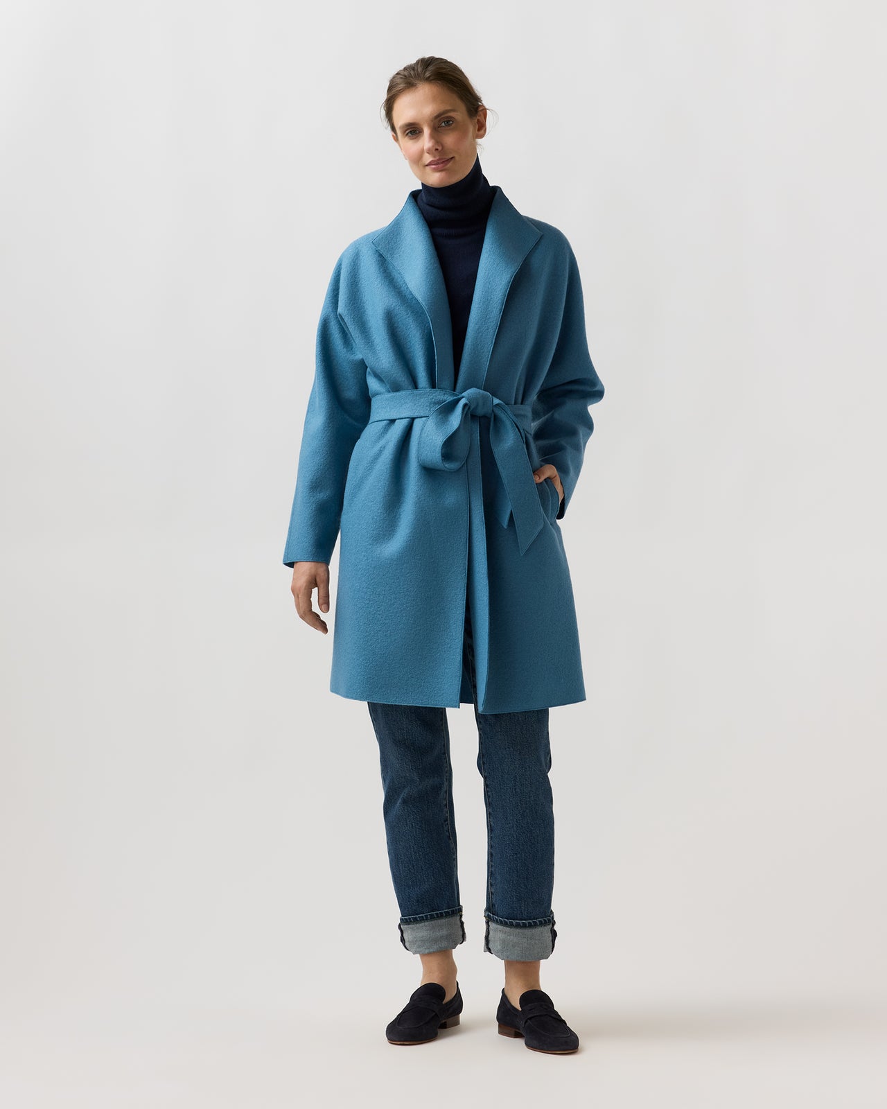 Kimono Carina Coat in Delft Blue Pressed Boiled Wool