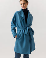 Load image into Gallery viewer, Kimono Carina Coat in Delft Blue Pressed Boiled Wool
