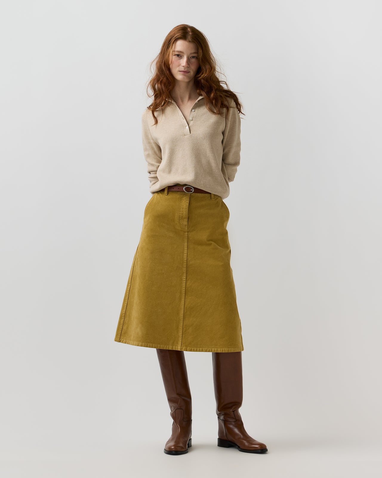 Connelly Skirt in Gold Stretch Corduroy