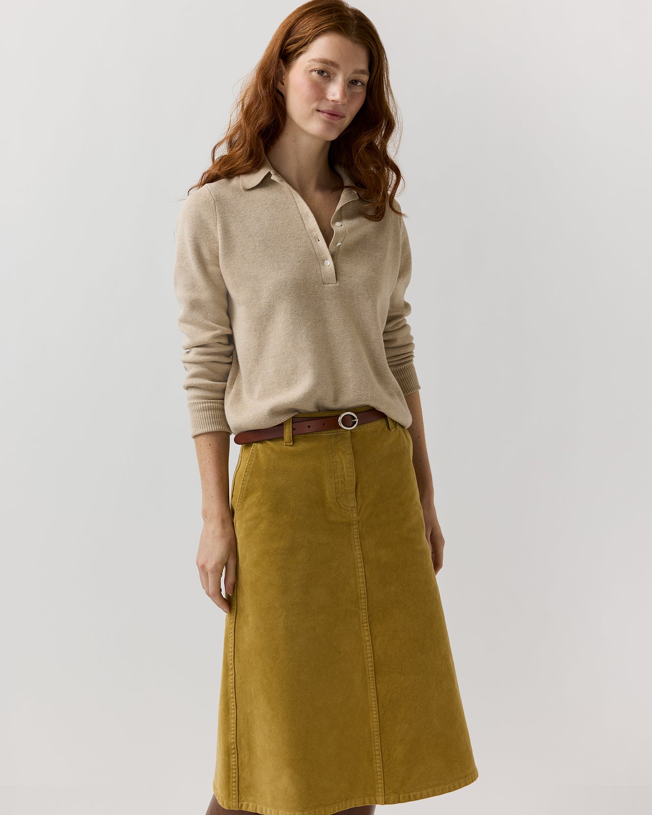 Connelly Skirt in Gold Stretch Corduroy