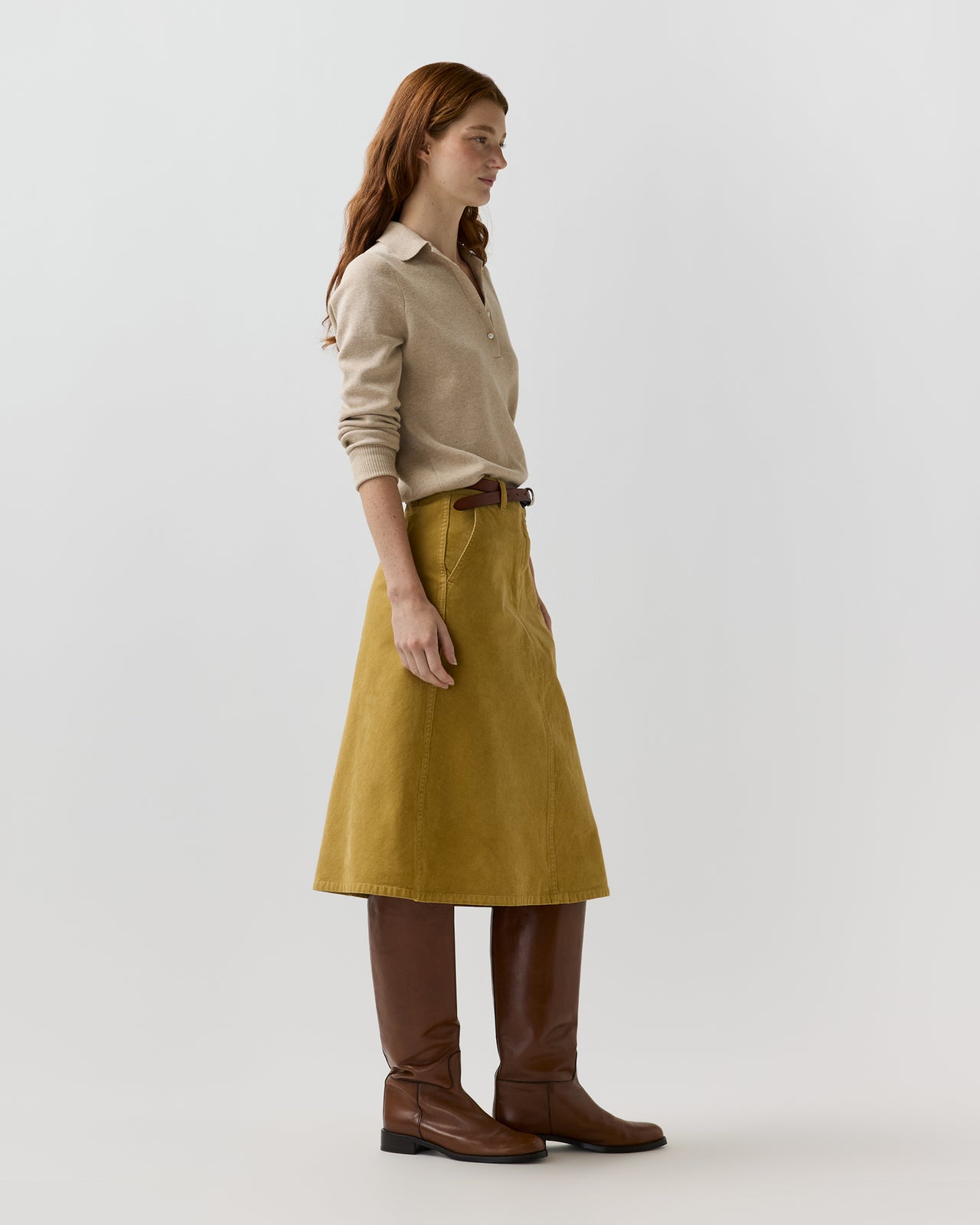 Connelly Skirt in Gold Stretch Corduroy