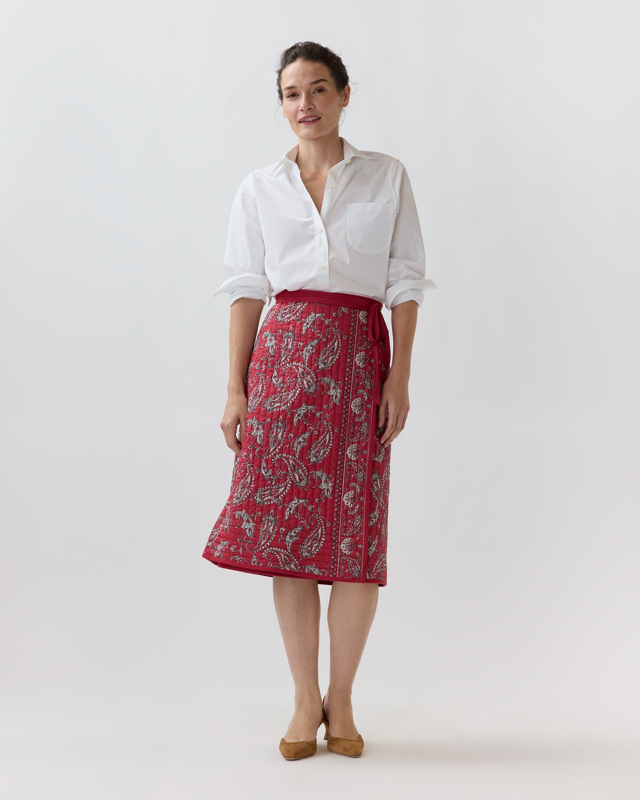Quilted Adley Wrap Skirt in Red/Navy Bandana Poplin