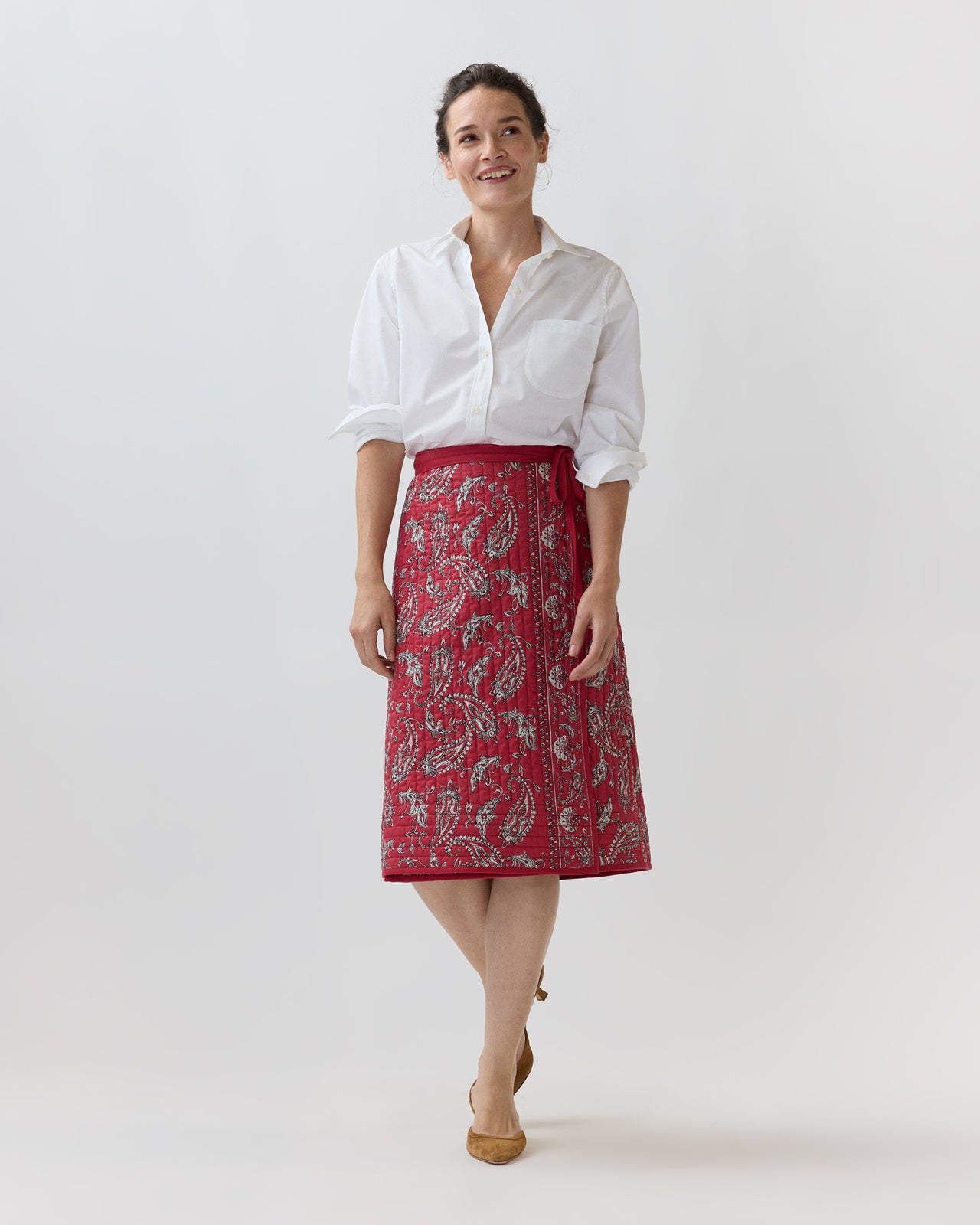 Quilted Adley Wrap Skirt in Red/Navy Bandana Poplin