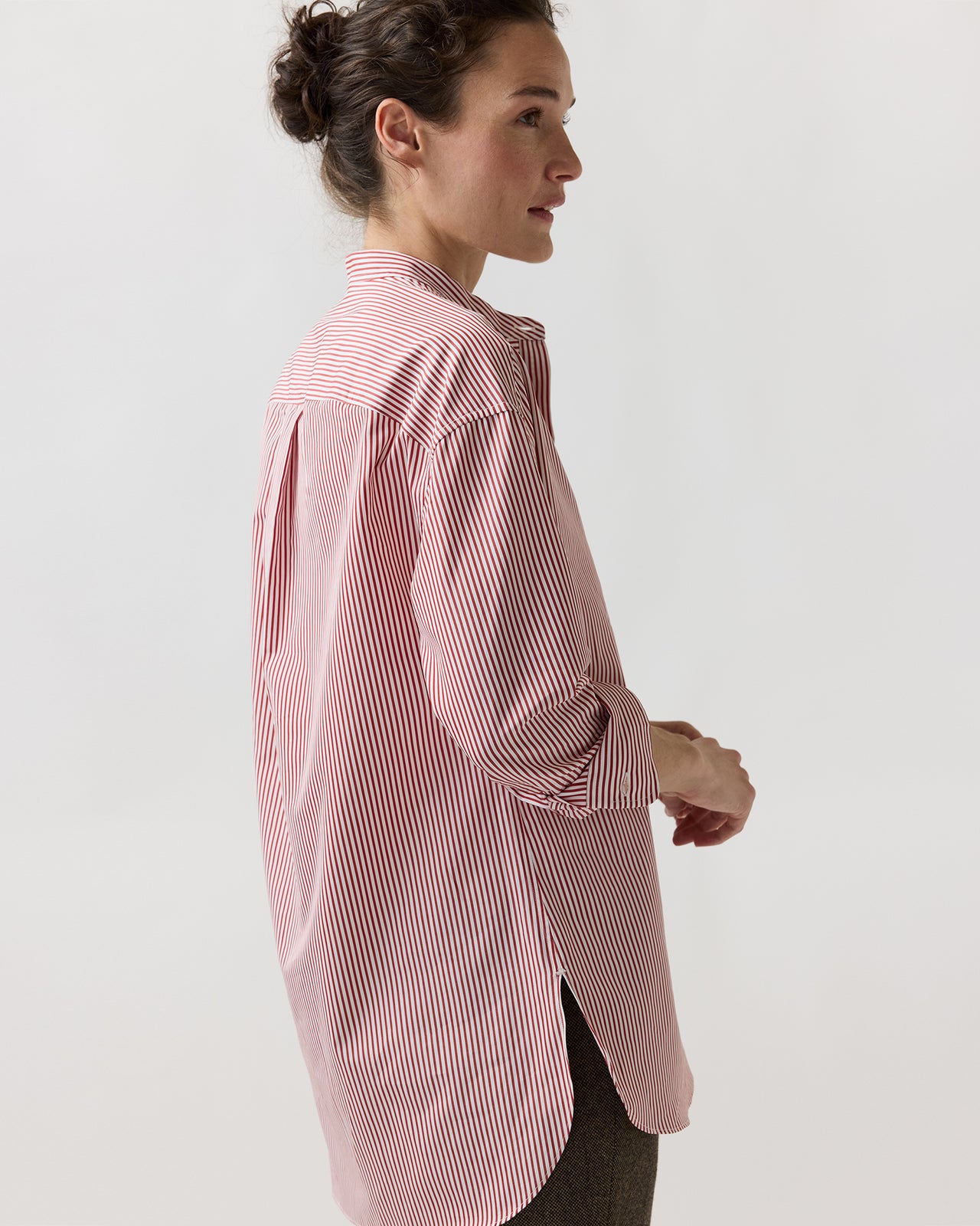 Christiane Bib-Front Tunic in Red/White Stripe Poplin