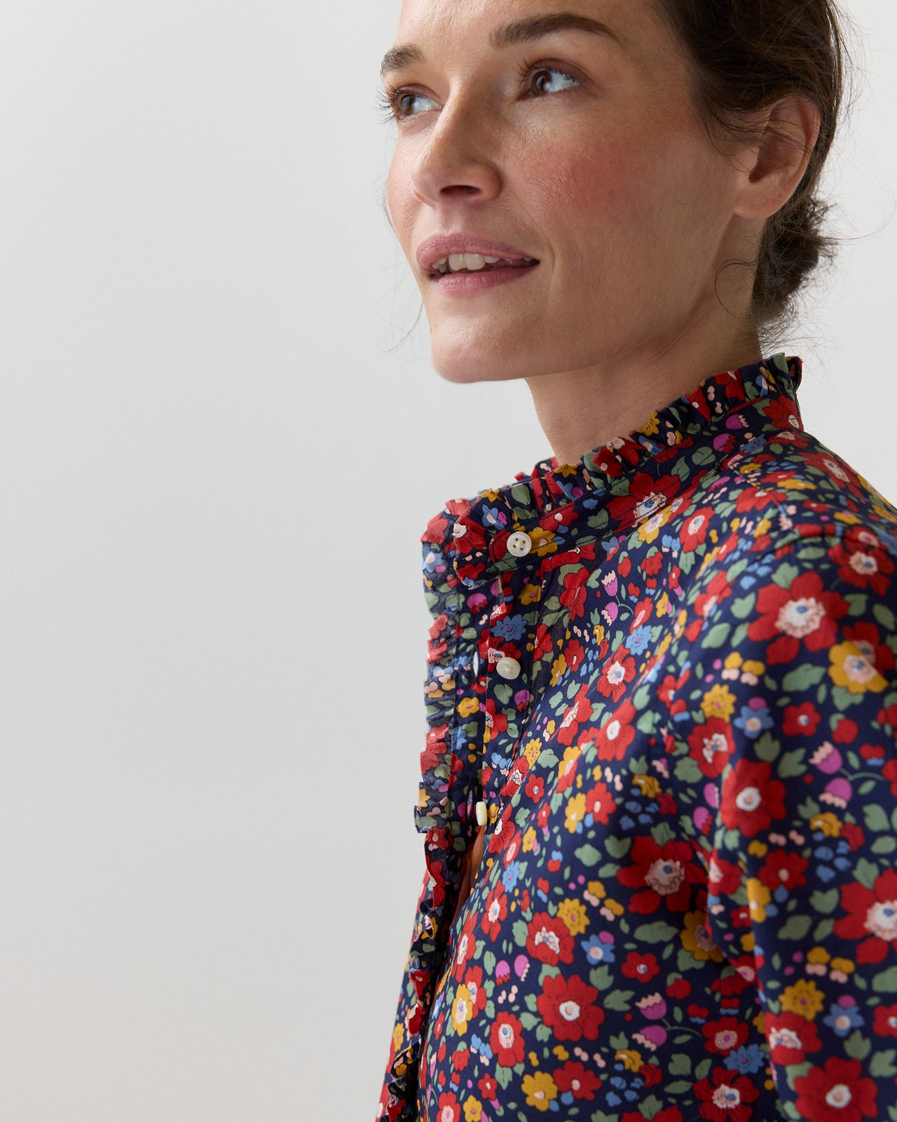 Frill Shirt in Navy/Multi Betsy Meadow Liberty Fabric