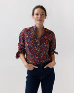 Load image into Gallery viewer, Frill Shirt in Navy/Multi Betsy Meadow Liberty Fabric
