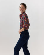 Load image into Gallery viewer, Frill Shirt in Navy/Multi Betsy Meadow Liberty Fabric
