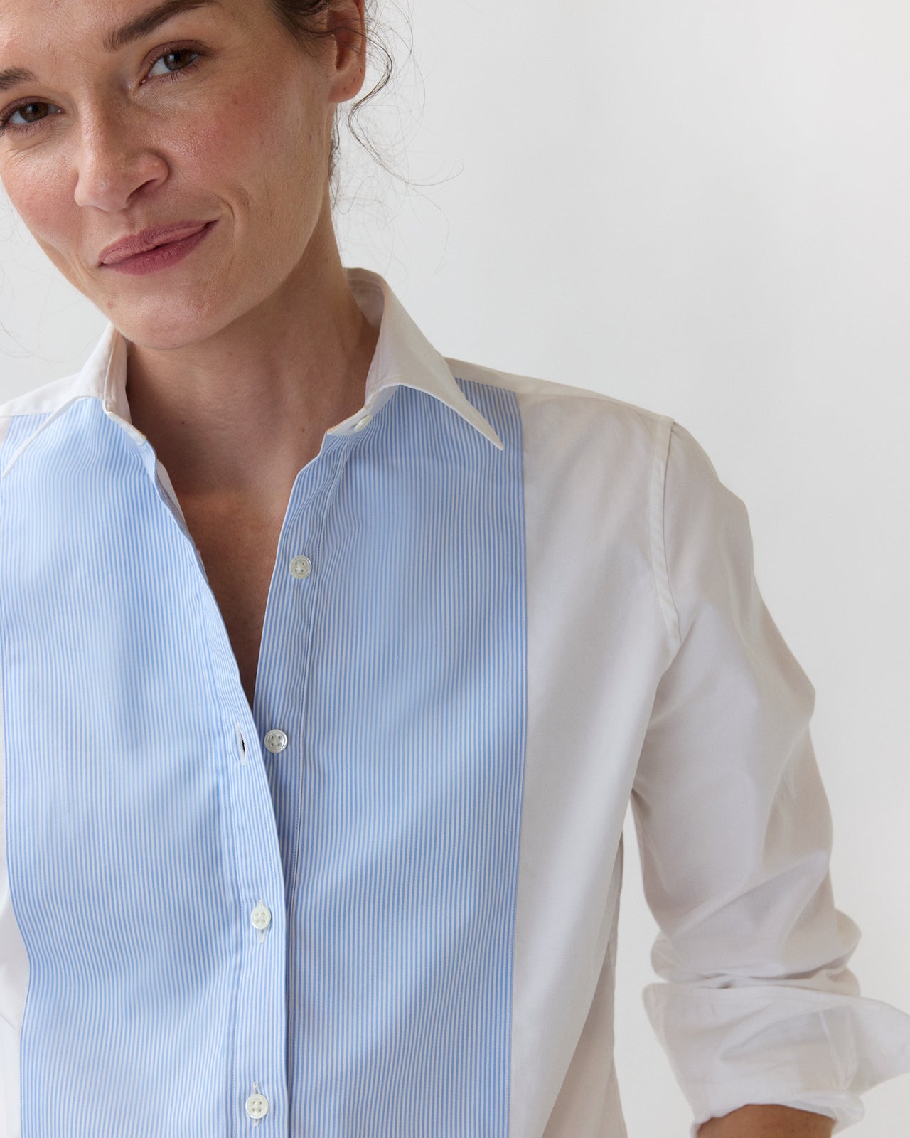Lettie Shirt in White/Sky Small Bengal Stripe Poplin