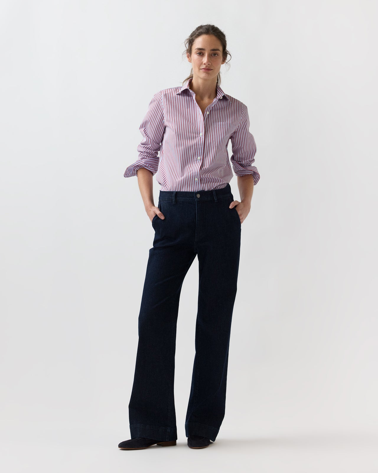 Sidney Shirt in Red/Sky Banker Stripe Poplin