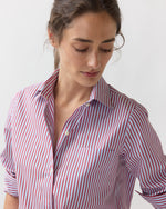 Load image into Gallery viewer, Sidney Shirt in Red/Sky Banker Stripe Poplin
