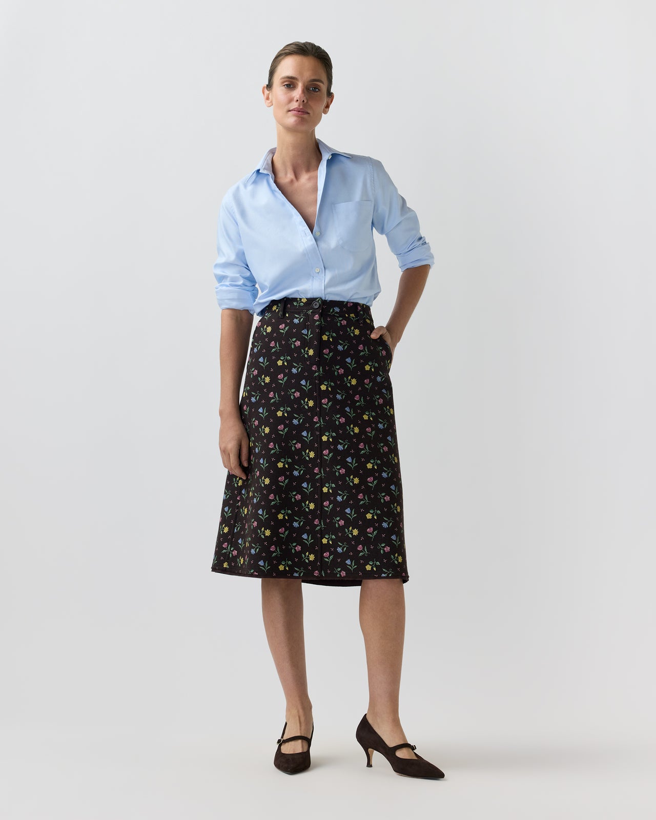 Connelly Skirt in Brown/Multi Royal Stitch Liberty Fabric Wool
