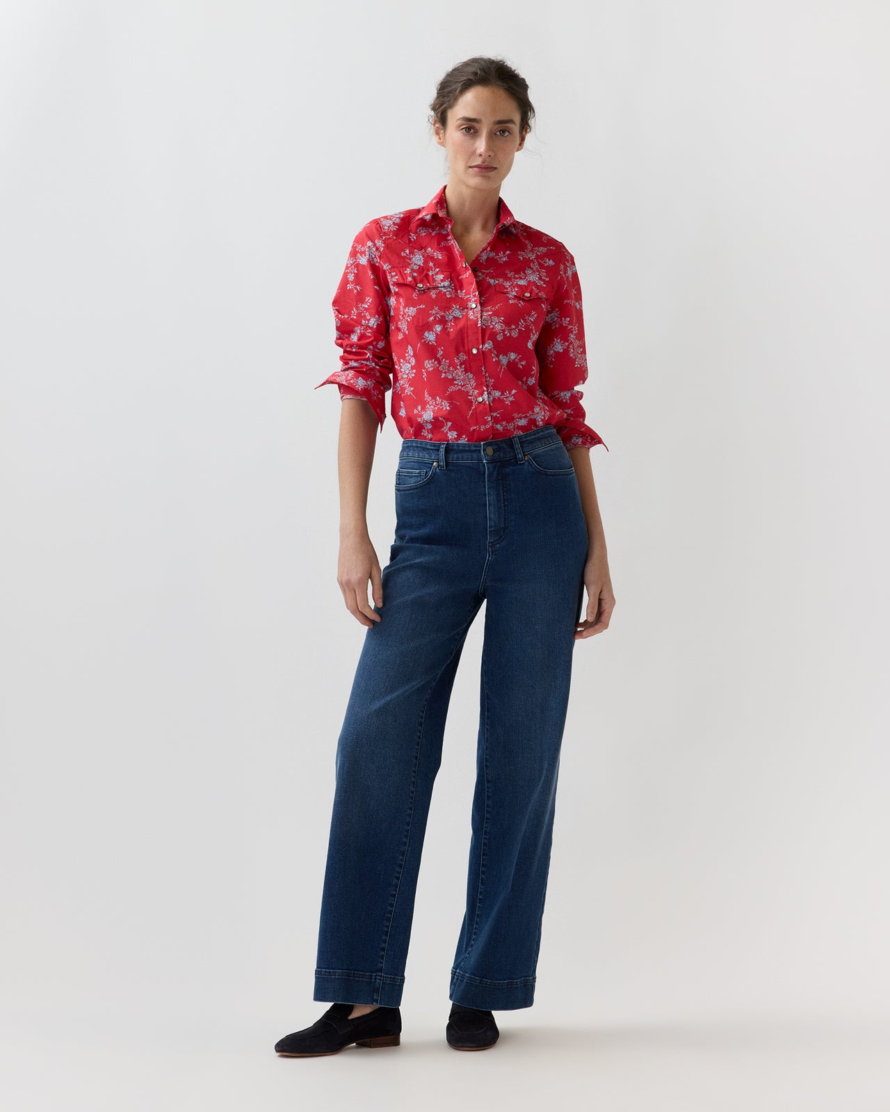 Western Shirt in Red Elizabeth Sketch Liberty Fabric