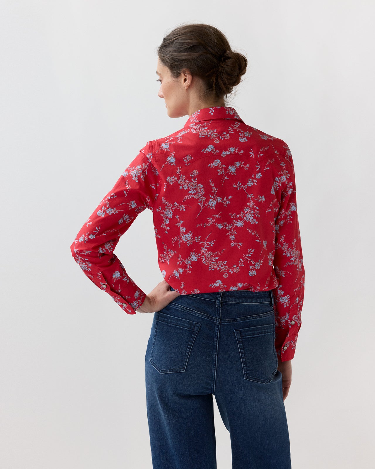 Western Shirt in Red Elizabeth Sketch Liberty Fabric