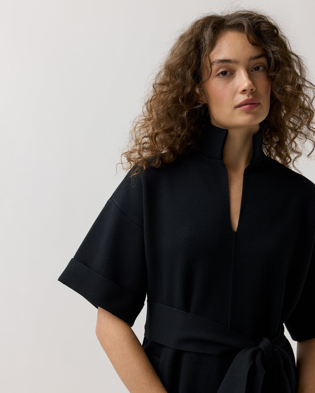 Julia Sweater Dress in Black Extra Fine Merino Wool
