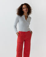 Load image into Gallery viewer, Long-Sleeved Nia Ribbed Henley in Pale Heather Grey Cotton/Silk

