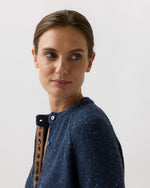 Load image into Gallery viewer, Romy Embroidered Cardigan in Navy Donegal Wool
