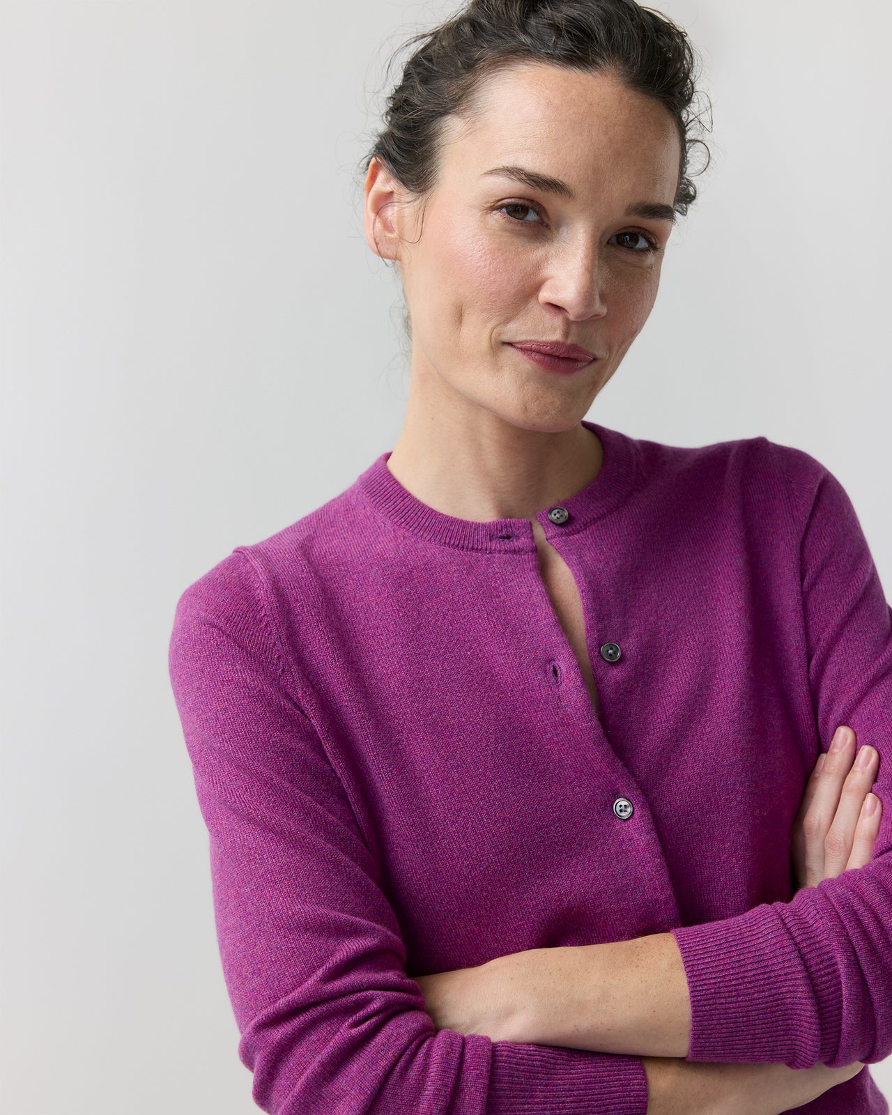 Rosie Cardigan in Heather Fuchsia Cashmere