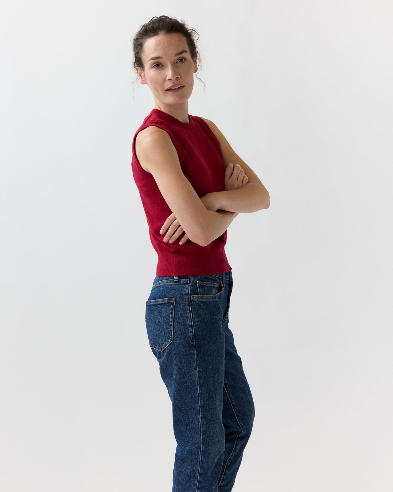 Rosie Shell in Deep Red Cotton/Cashmere