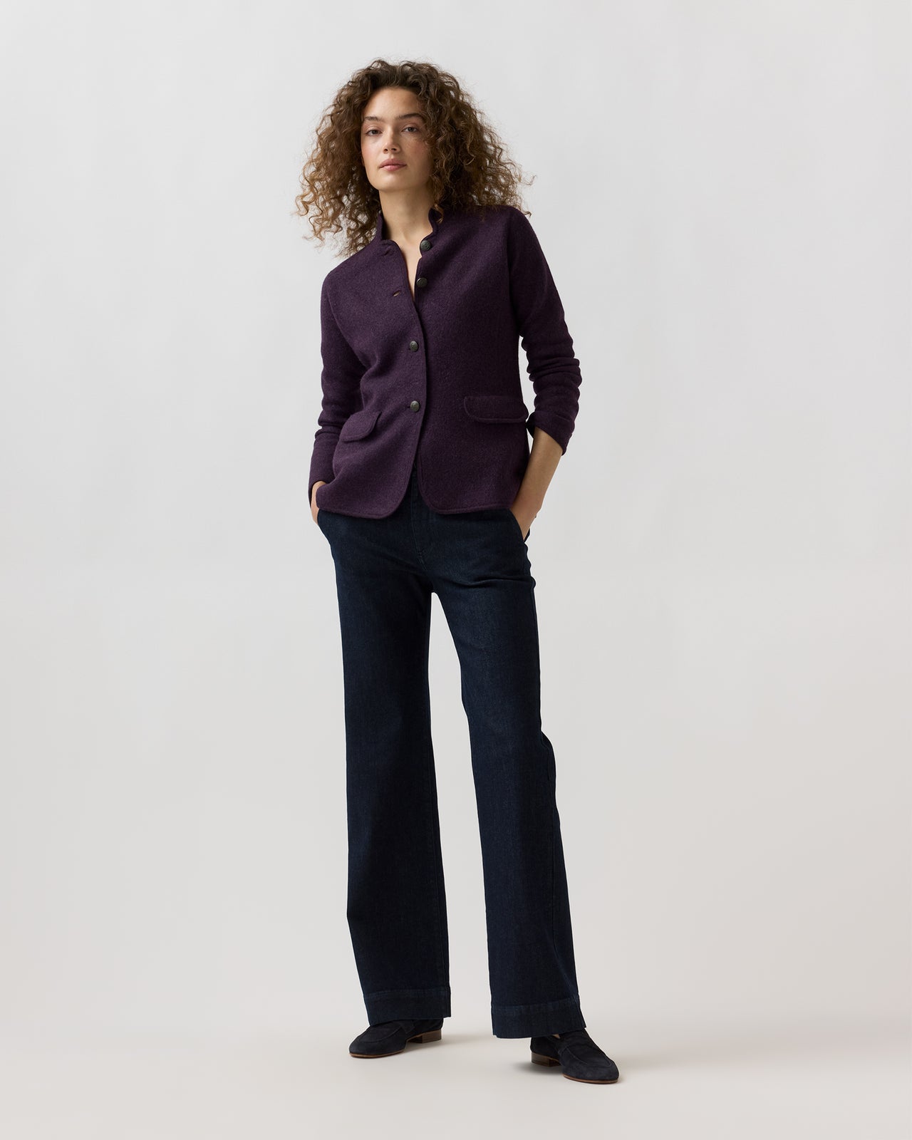Tyrolean Jacket in Aubergine Extra Fine Merino Wool
