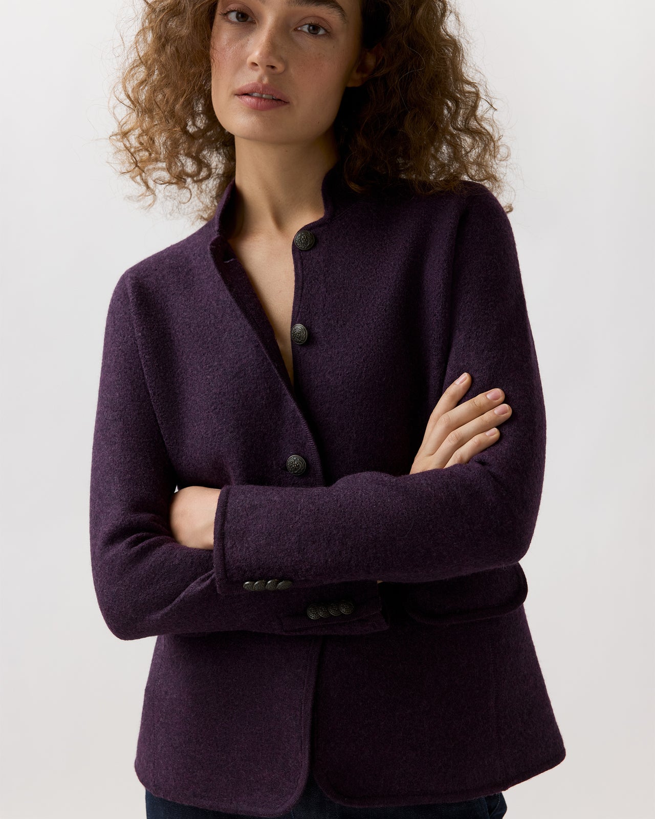 Tyrolean Jacket in Aubergine Extra Fine Merino Wool