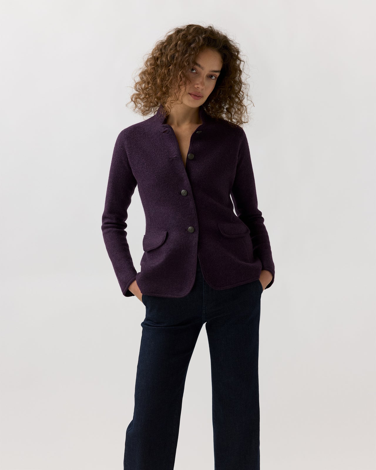 Tyrolean Jacket in Aubergine Extra Fine Merino Wool