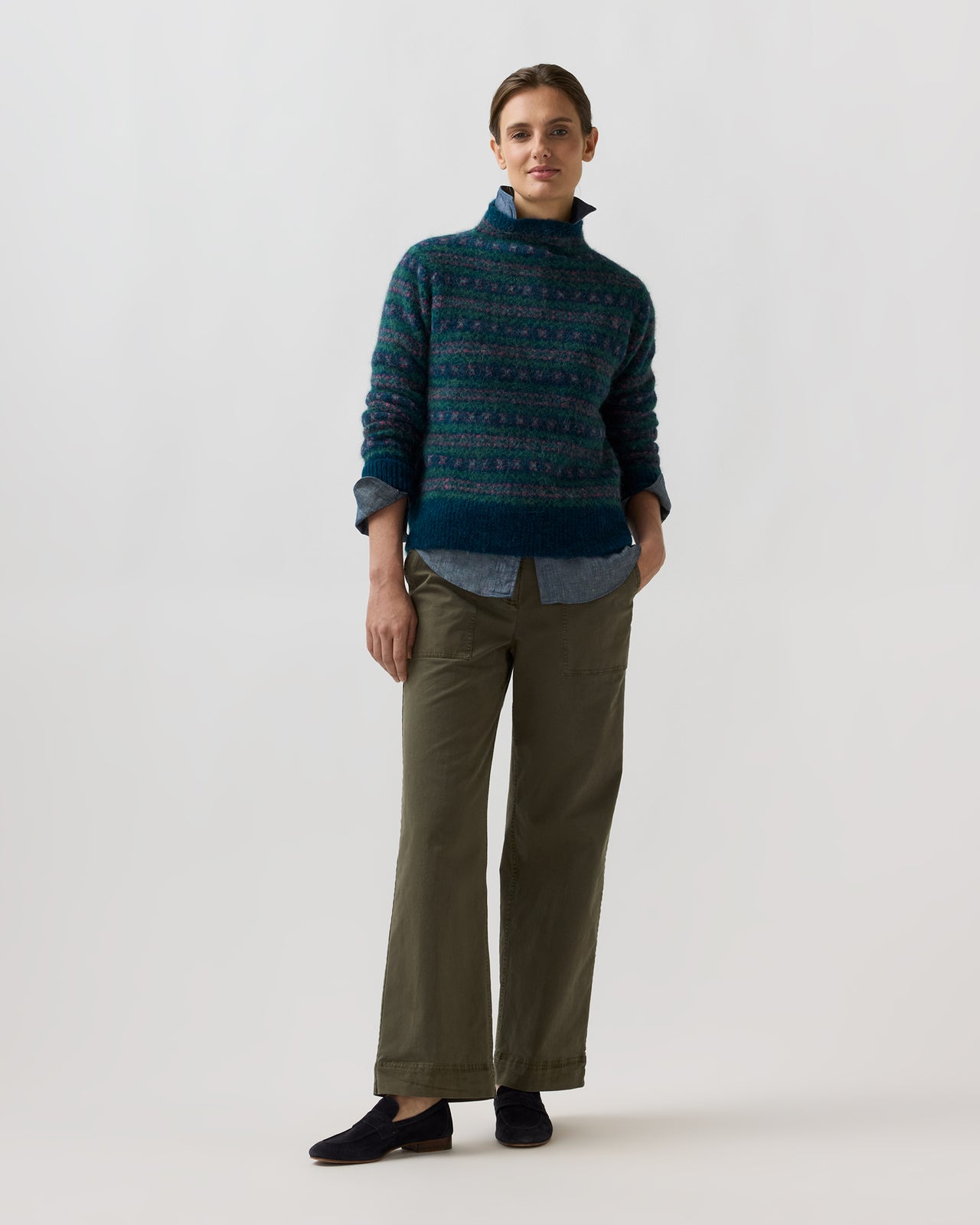 Vivie Fair Isle Sweater in Navy/Fuchsia Multi Alpaca/Wool