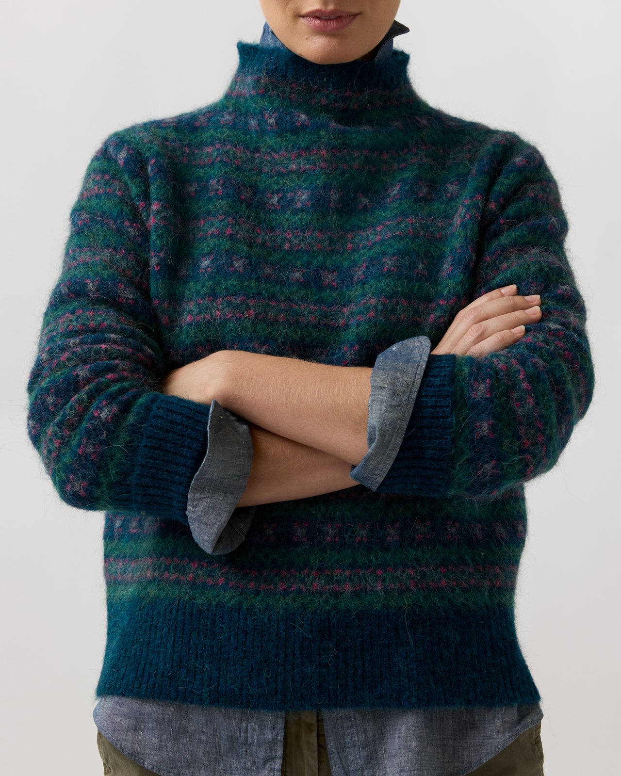 Vivie Fair Isle Sweater in Navy/Fuchsia Multi Alpaca/Wool