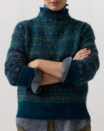 Load image into Gallery viewer, Vivie Fair Isle Sweater in Navy/Fuchsia Multi Alpaca/Wool
