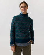 Load image into Gallery viewer, Vivie Fair Isle Sweater in Navy/Fuchsia Multi Alpaca/Wool
