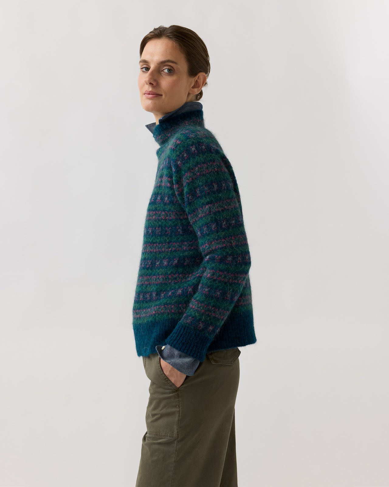 Vivie Fair Isle Sweater in Navy/Fuchsia Multi Alpaca/Wool