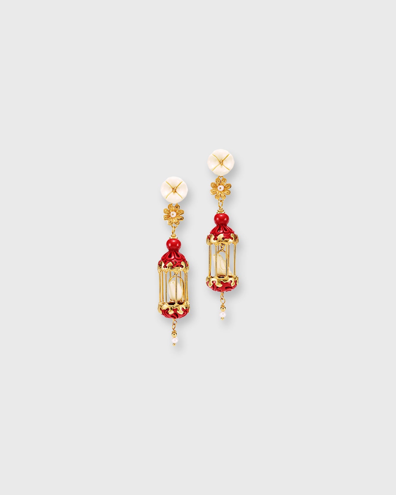 Aviary Classic Mini Earrings in White/Ruby