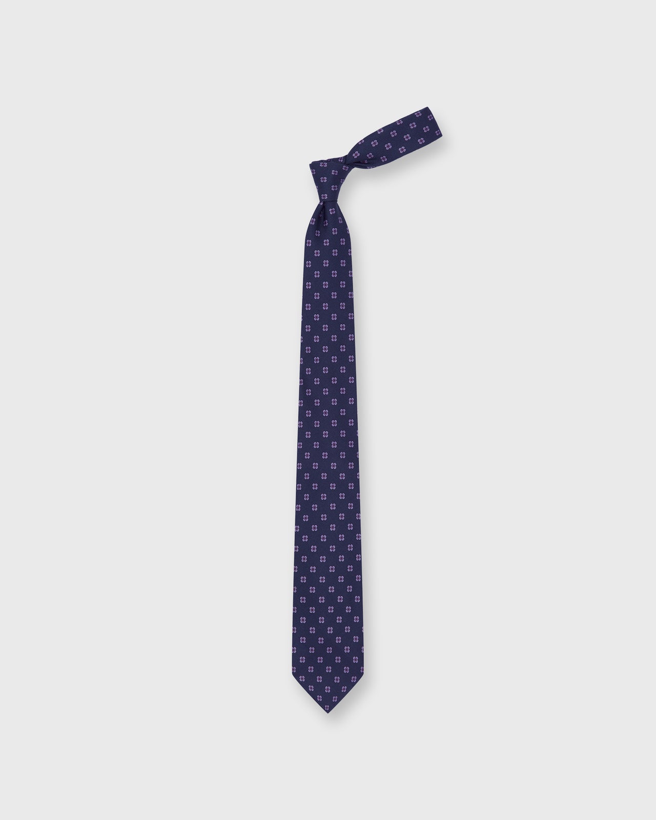 Silk Print Tie in Navy/Hyacinth Flower