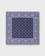 Load image into Gallery viewer, Hand-Rolled Linen/Cotton Print Pocket Square in Blue/Bone Paisley Bandana Print
