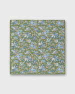 Load image into Gallery viewer, Hand-Rolled Linen/Cotton Print Pocket Square in Green/Sky Jacobean Floral

