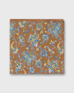 Load image into Gallery viewer, Hand-Rolled Linen/Cotton Print Pocket Square in Cognac/Sky Jacobean Floral
