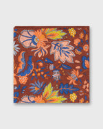 Load image into Gallery viewer, Hand-Rolled Linen/Cotton Print Pocket Square in Brick/Lovat Botanical
