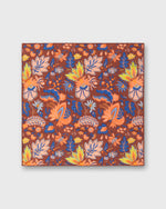 Load image into Gallery viewer, Hand-Rolled Linen/Cotton Print Pocket Square in Brick/Lovat Botanical

