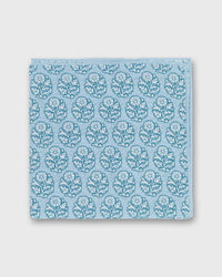 Hand-Rolled Linen/Cotton Print Pocket Square in Seafoam/Bone Flower