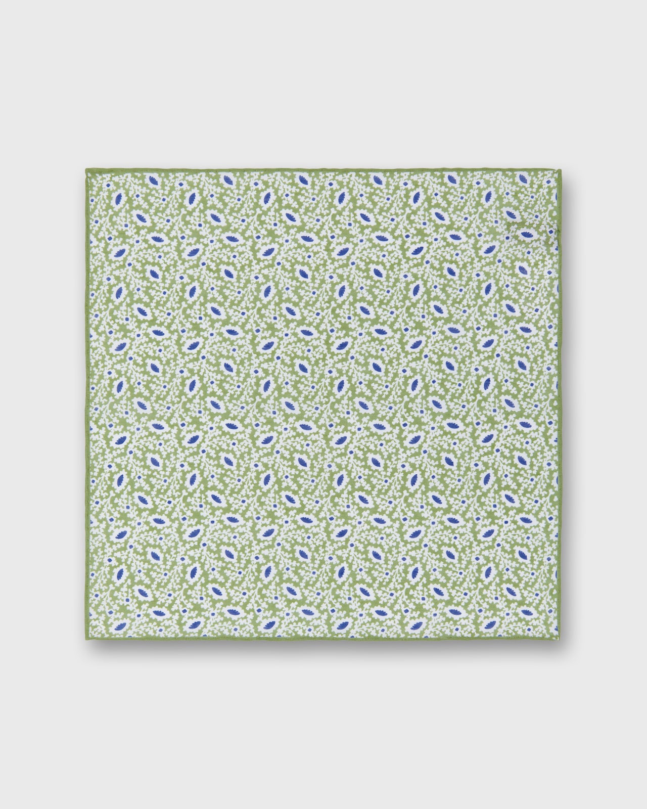 Hand-Rolled Linen/Cotton Print Pocket Square in Spring/Chalk/Navy Floral