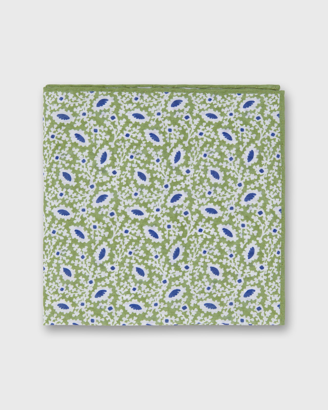Hand-Rolled Linen/Cotton Print Pocket Square in Spring/Chalk/Navy Floral