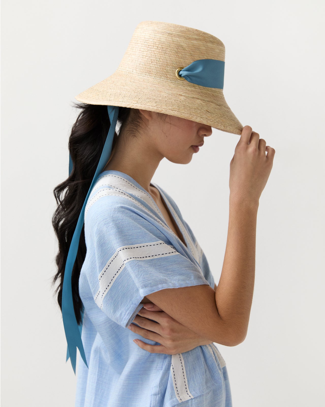 The Clematis Hat in French Blue Long Ribbon