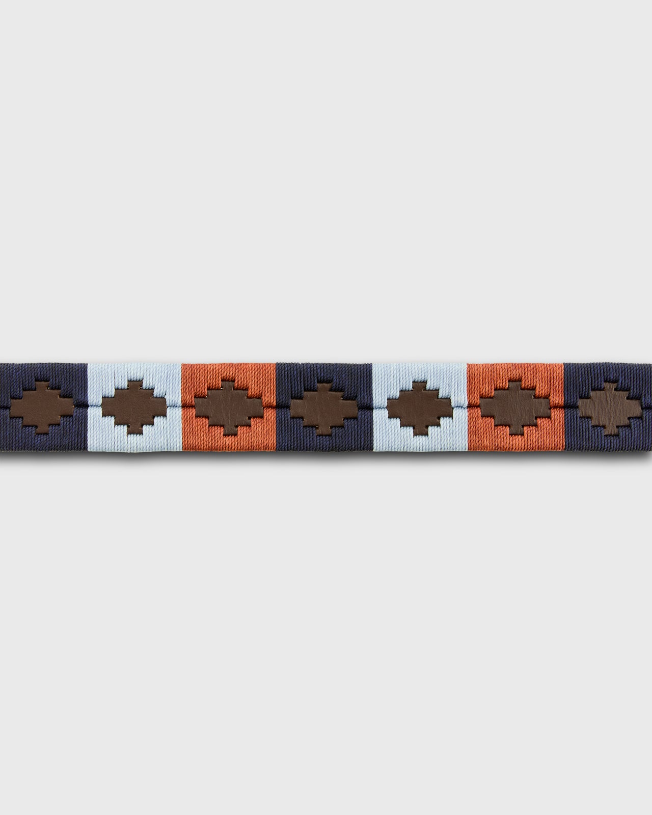 1 1/8" Polo Belt in Orange/Sky/Navy Chocolate Brown Leather