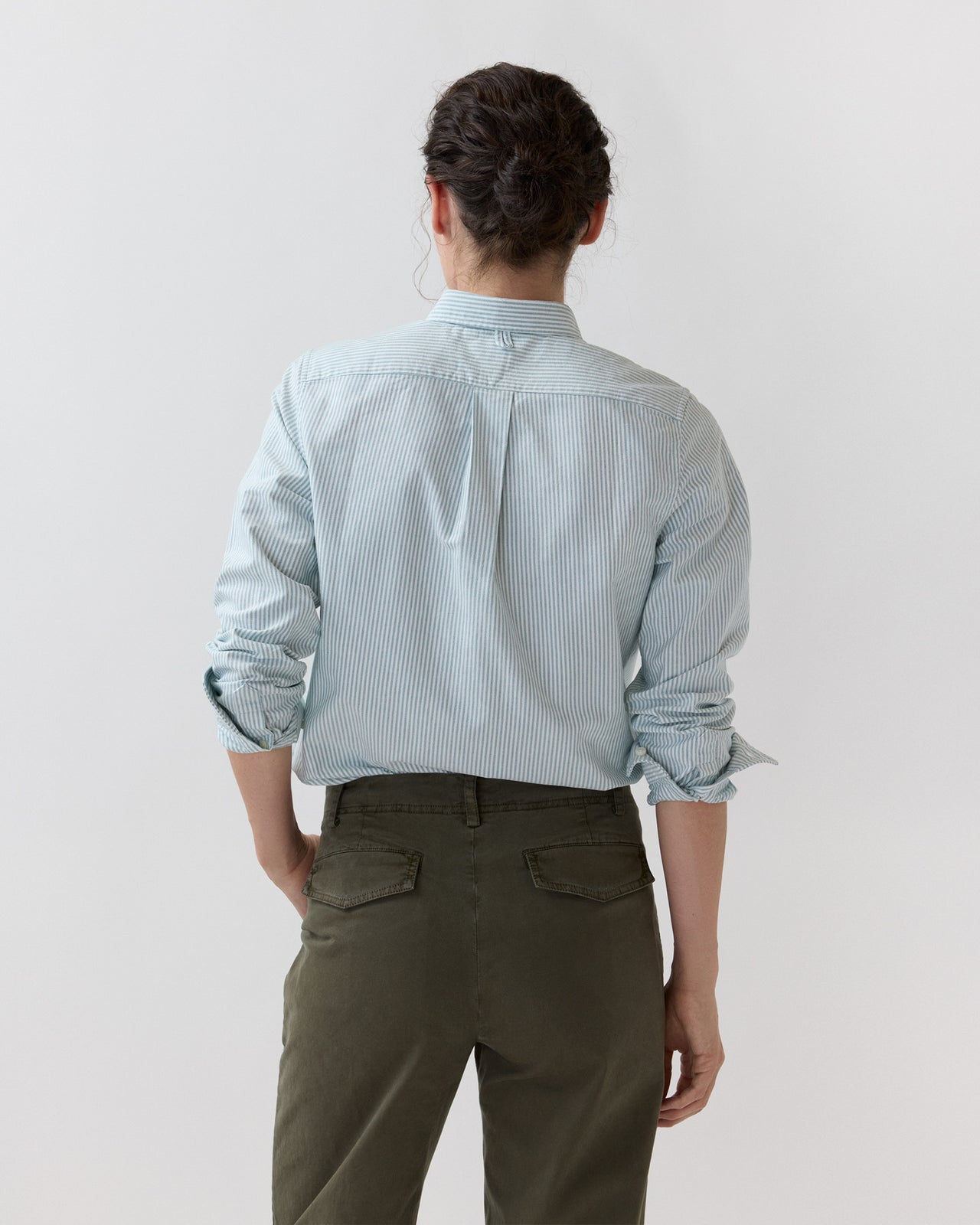 Schoolgirl Shirt in Green/White University Stripe Oxford