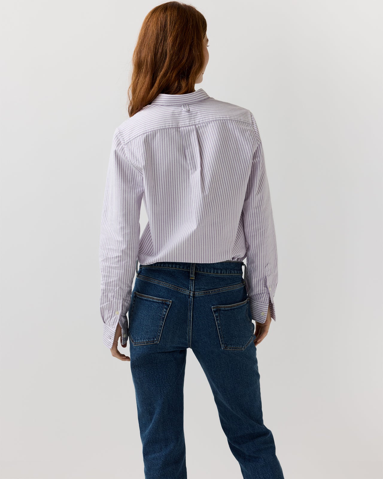 Schoolgirl Shirt in Lavender/White Bengal Stripe Oxford