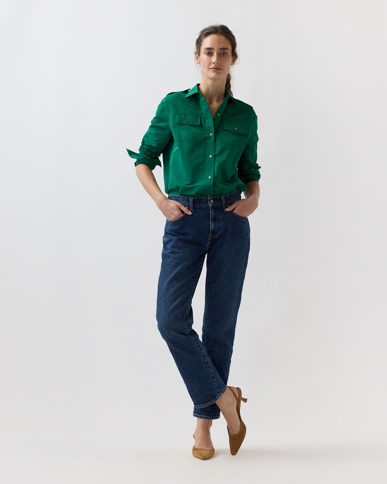 Safari Shirt in Evergreen Nylon Faille