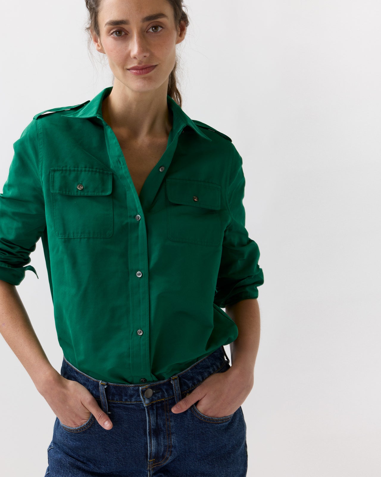 Safari Shirt in Evergreen Nylon Faille