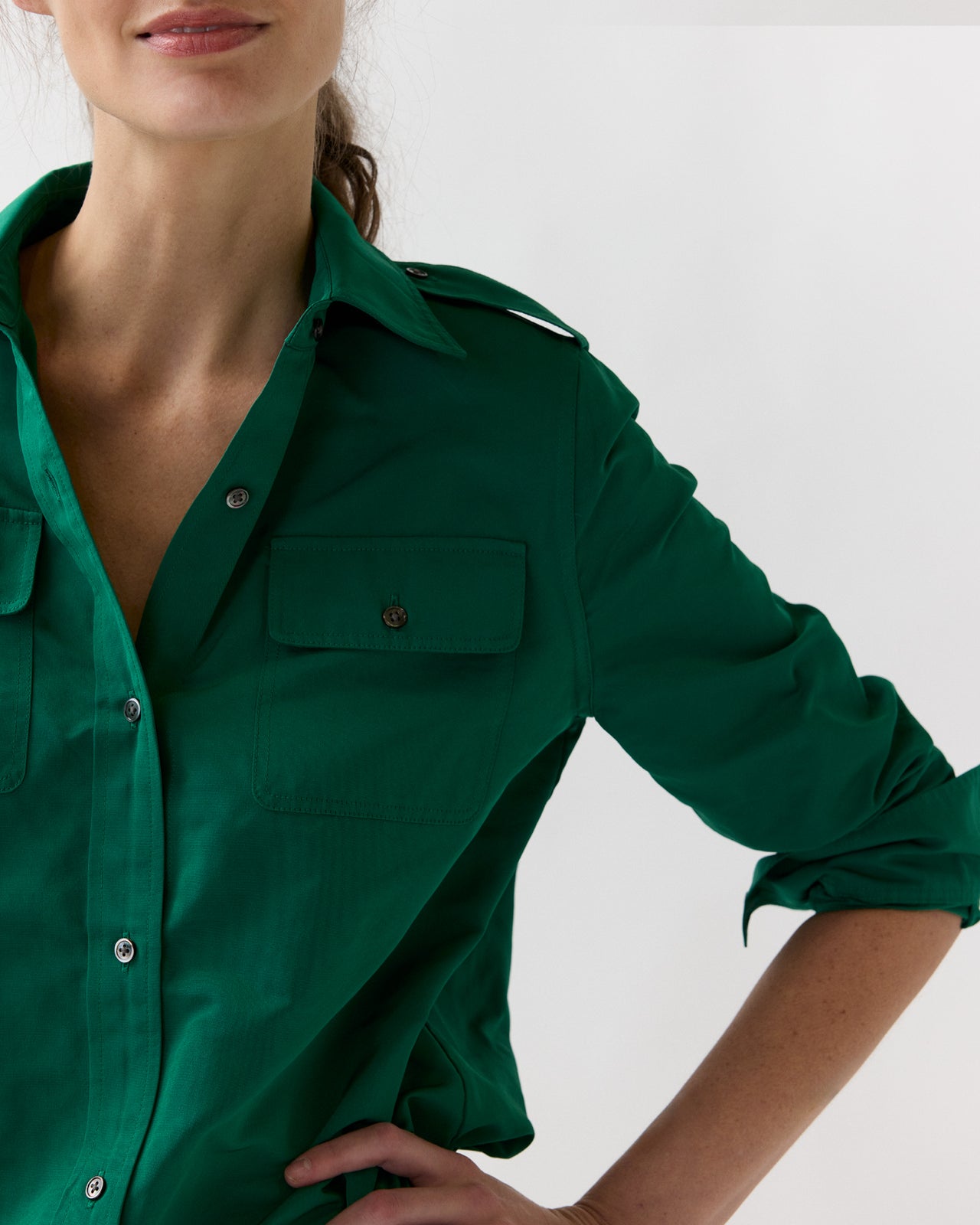 Safari Shirt in Evergreen Nylon Faille