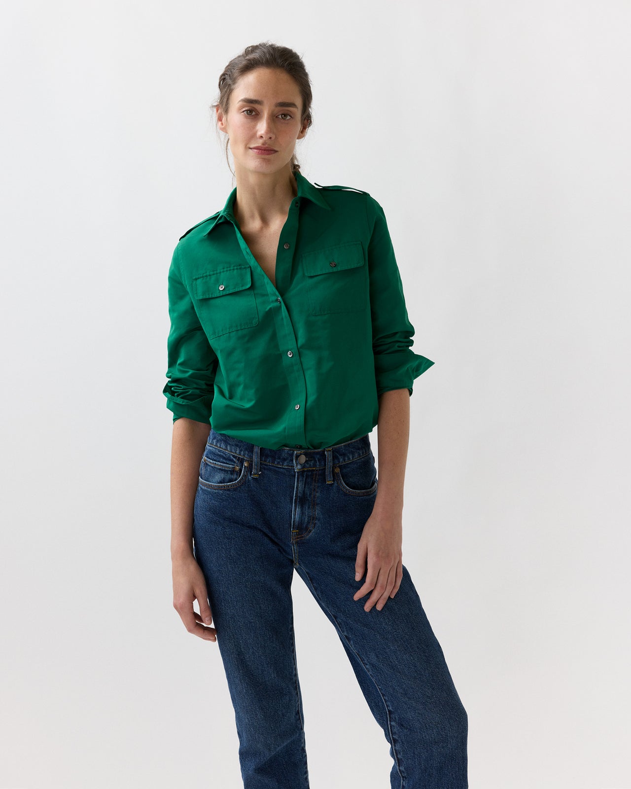 Safari Shirt in Evergreen Nylon Faille