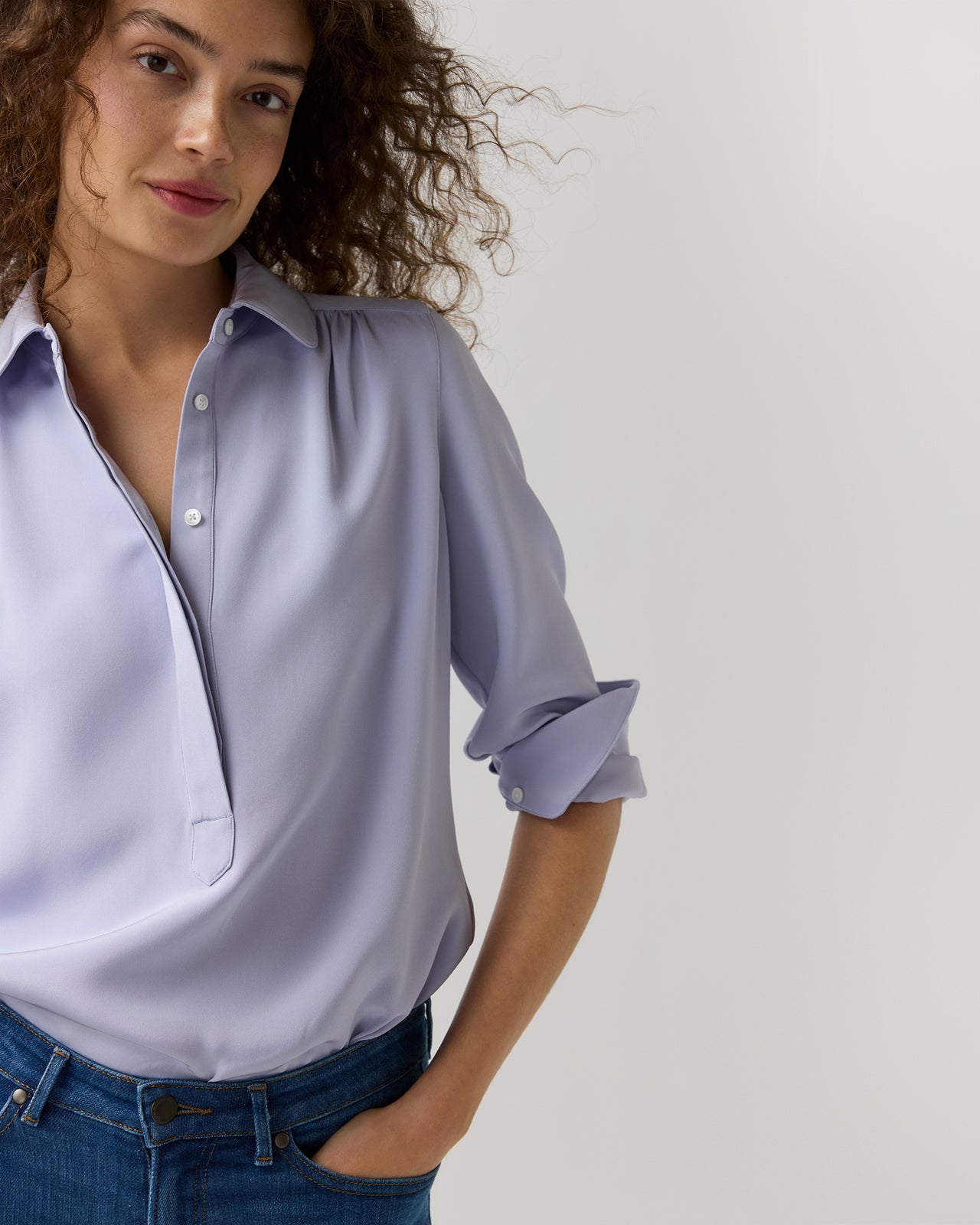 Natalia Blouse in Pale Lavender Silk Crepe De Chine